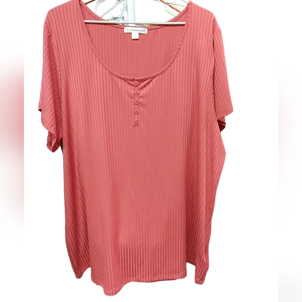 Warehouse One Ribbed Henley Shirt Plus Size Brick Red